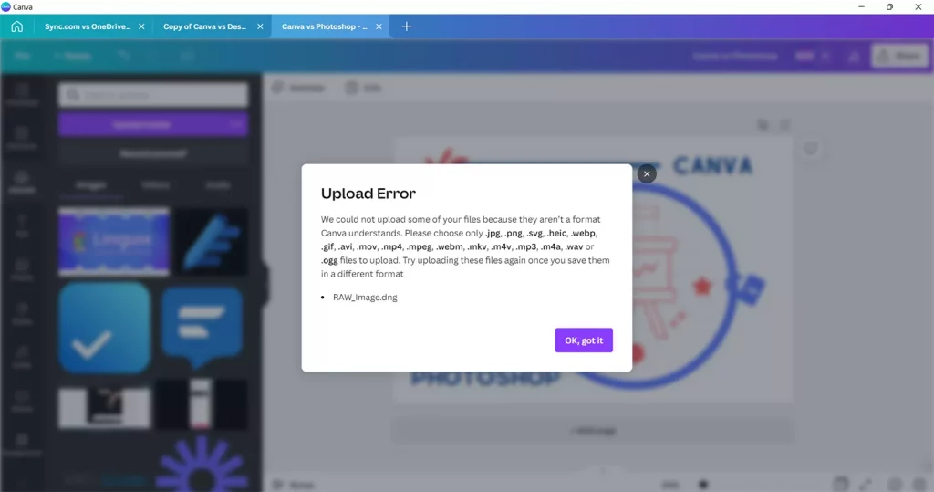 Unsupported File Error on Canva